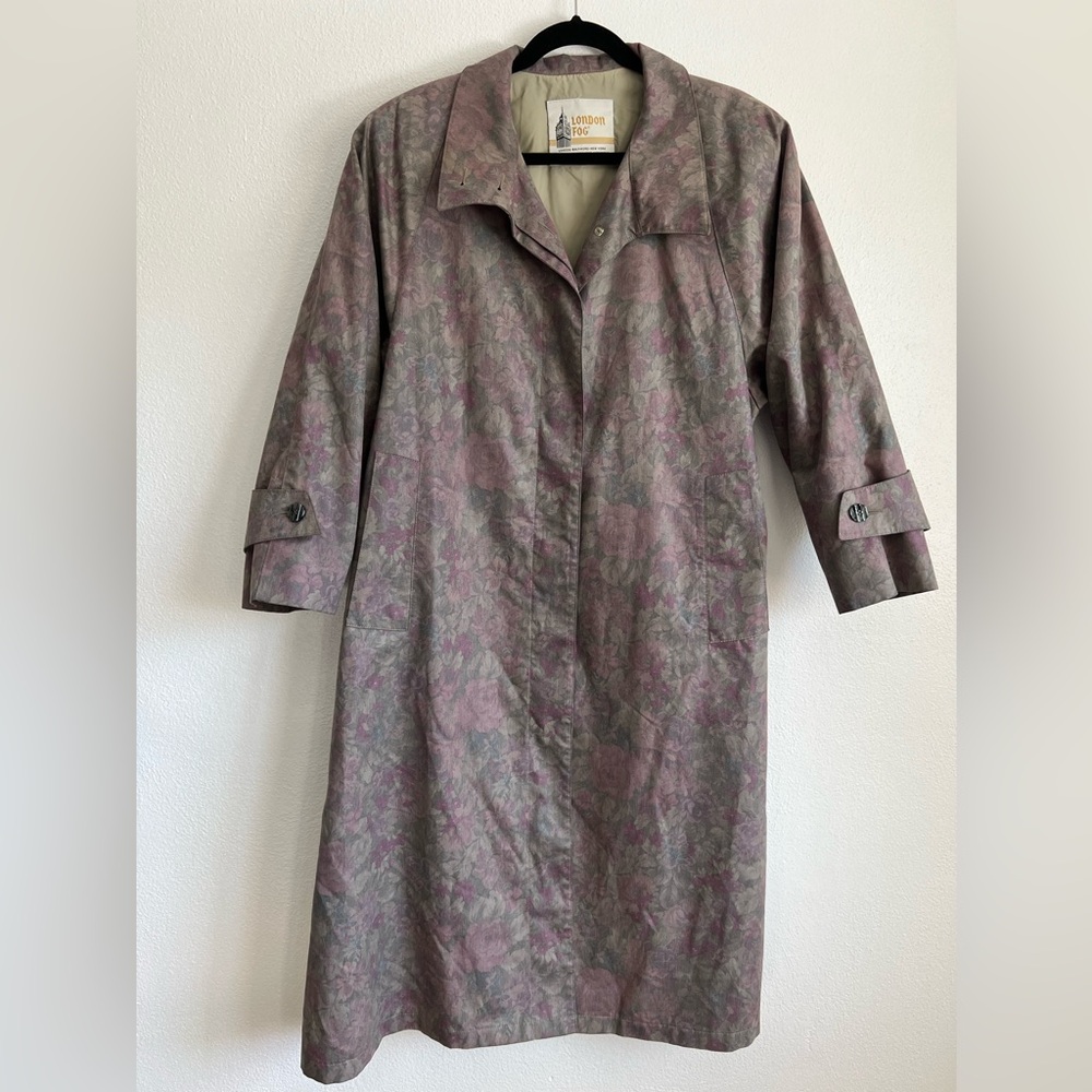 London‎ Fog Vintage 80s Pockets Floral Full Length Collared Lined Trench Size 8P